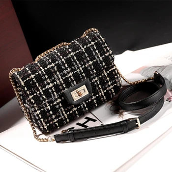 

Winter Fashion Female Square Messenger Bag Quality Woolen Lattice Women's Designer Handbag Ladies Chain Shoulder Crossbody Bag