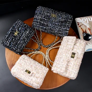 

Handbag New Wool Weaving Small Fragrance Diamond-patterned Chain Stiletto Bag