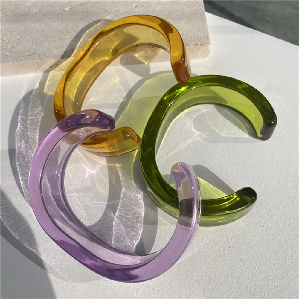 Fashion Acrylic Colorful Wide Open Bangle Bracelet Hand Jewelry for Women Resin Transparent Clear Geometric Cuff Bracelet
