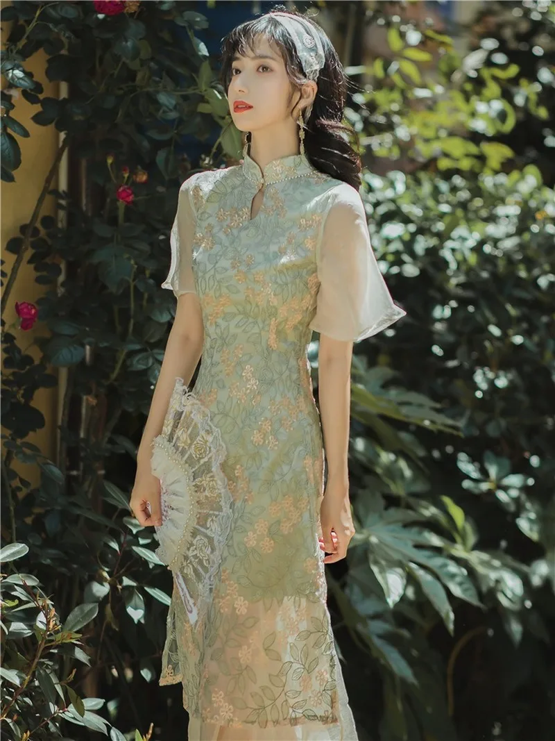 

Chinese style cheongsam, retro lace, gentle first love fairy girl, young and improved cheongsam, thin temperament cheongsam