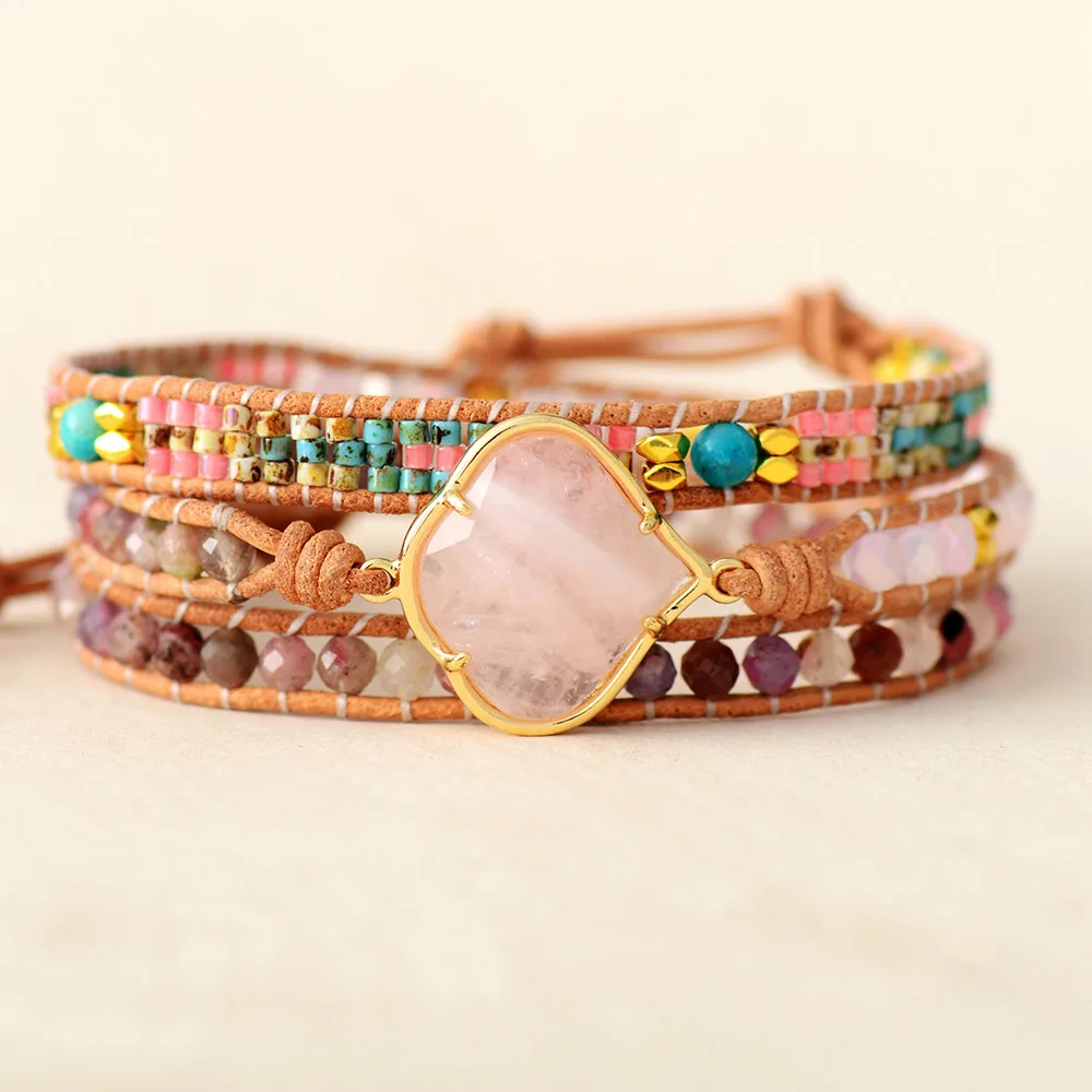 Bohemian Leather Wrap Bracelets W/ Natural Stone Beaded Bracelet Femme Teengirls Boho Jewelry Bijoux Dropship