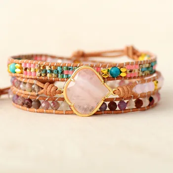 Bohemian Leather Wrap Bracelets W/ Natural Stone Beaded Bracelet Femme Teengirls Boho Jewelry Bijoux Dropship