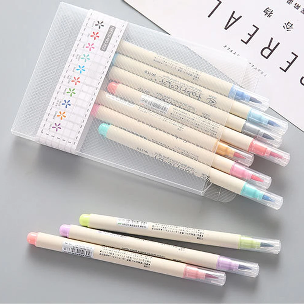 10pcs Brush Pen Soft RFID Blocking Watercolor Pen Fabricolor Stationery Highlighter Safe Drawing Pen Set School Supplies