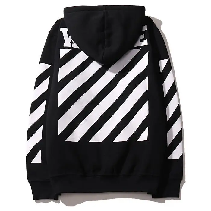 Off-White косая полоска для мужчин и женщин пара влюбленных моделей Осень Зима Повседневная хлопковая свободная толстовка с капюшоном куртка - Цвет: Black