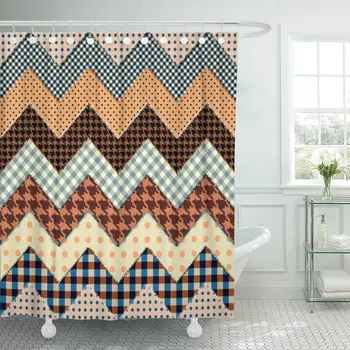 

Patchwork Pattern Will Endlessly Chevron Continuity Curve Quilting Bathroom Curtain Waterproof Polyester Fabric 72 x 72 Inches