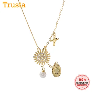 

Fashion Necklace Genuine 925 Sterling Silver Sweet Sun Cross CZ Pendant Chain Necklace For Women Silver 925 Jewelry Gift DS1679