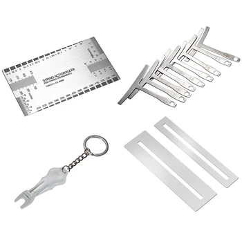 

13 Pcs Guitar Bass Luthier Tools Set Pin Puller Keychain Double Sided Gauge Ruler 9x Radius Gauges 2x Protector Guards