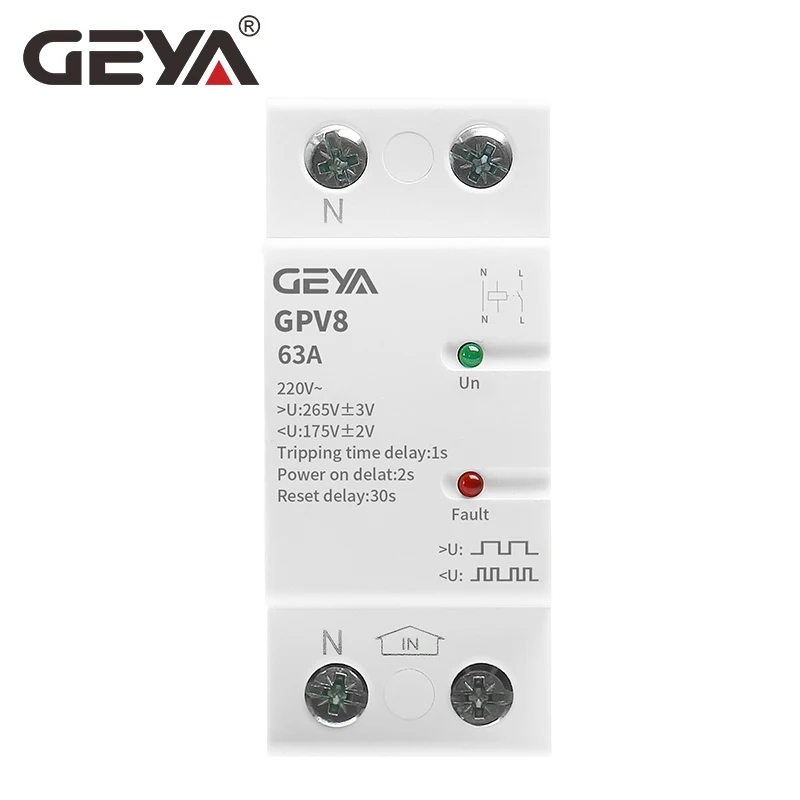 Бесплатная доставка GEYA GPV8 63D/U 2 полюс на din рейку автоматическое восстановление