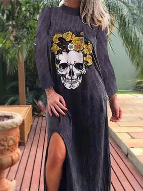 New Womens Skull Skeleton Print Halter Style Dress.