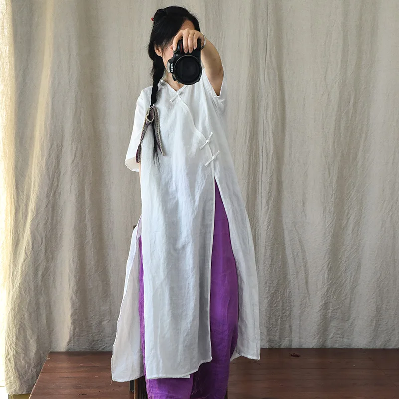 

Женское винтажное платье-рубашка с круглым вырезом, свободного покроя