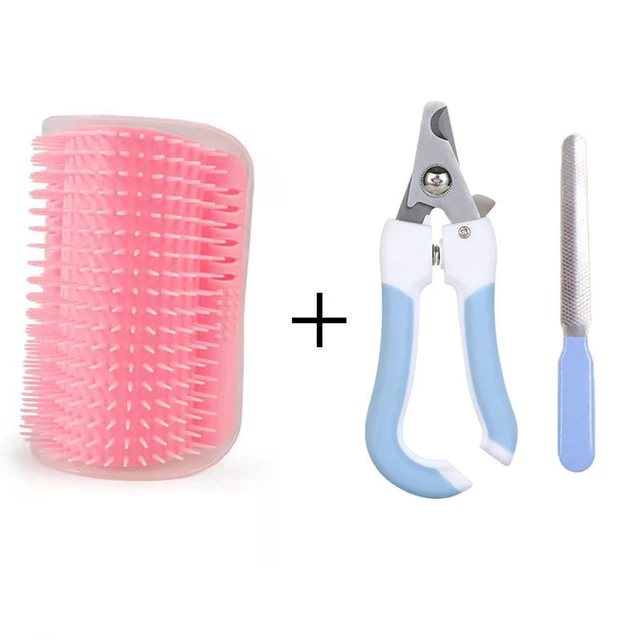 Pet Supplies for Self Groomer Wall Brush Corner Cat Massage Self Groomer Comb Brush with Catnip Cat Rubs with A Tickling Comb Pink-Pet nail clippe
