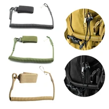 

2021 Molle Airsoft Coil Sling Elastic Lanyard Buckle Military Tactical Pistol Sling Hook Tan for Gun Rifle