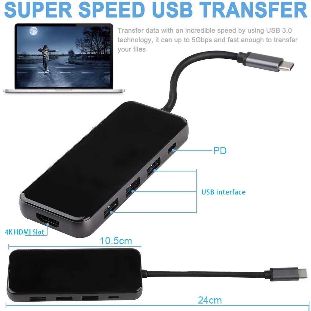 Type-C концентратор Разветвитель USB C концентратор USB к мульти HDMI USB 3,0/SD/TF кард-ридер/PD зарядка аудио/RJ45 адаптер для Macbook Pro