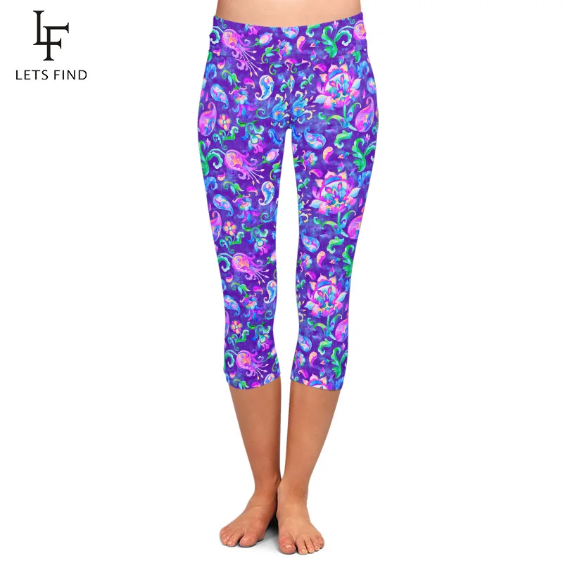 LETSFIND Summer New Fashion Paisley Watercolor Floral Print Women Capri Leggings High Waist Plus Size Slim Fitness Leggings LETSFIND Summer New Fashion Paisley Watercolor Floral Print Women Capri Leggings High Waist Plus Size Slim Fitness Leggings