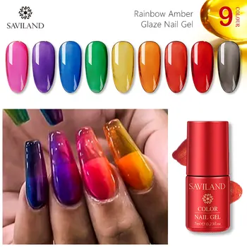 

SAVILAND Jelly Glass Candy Gel Nail Polish Rainbow Amber Glaze Nail Gel Attribute Translucent Neon Color Mirror Titanium Gel