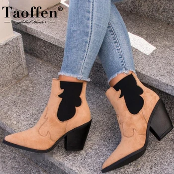 

Taoffen New Woman Ankle Boots Thick Heel Pointed Toe Woman Winter Shoes Fashion Classic Short Boots Daily Footwear Size 36-41