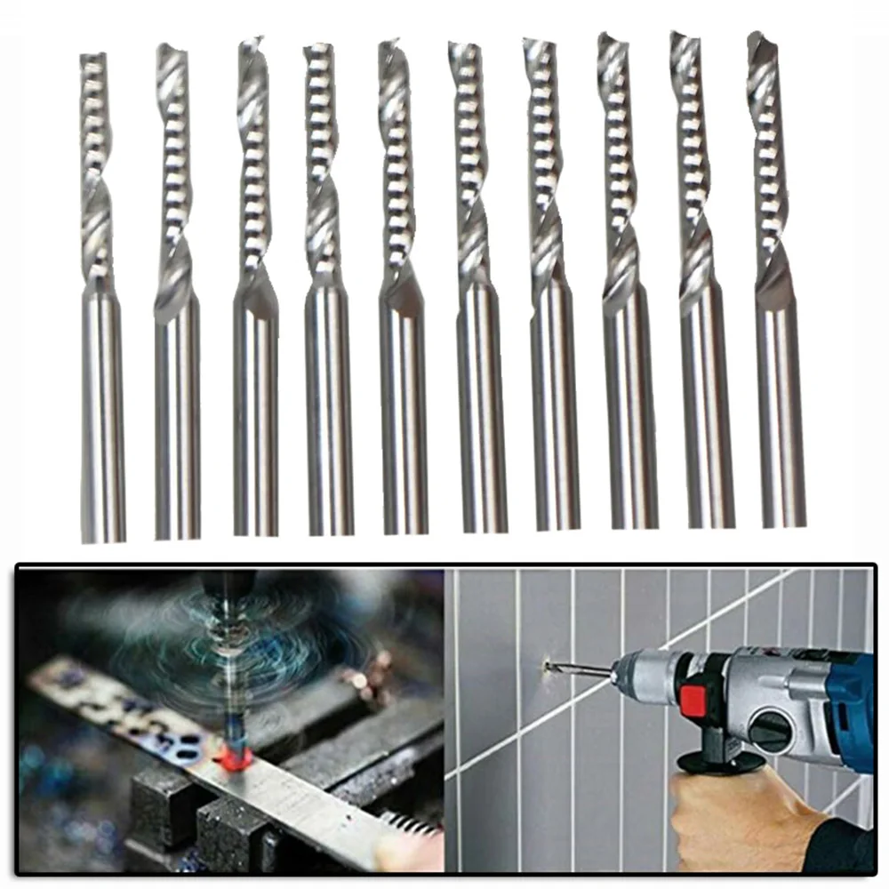 10pcs Carbide Flat Nose End Mill Cutter Set CNC Single Flute Router Bits 3mm
