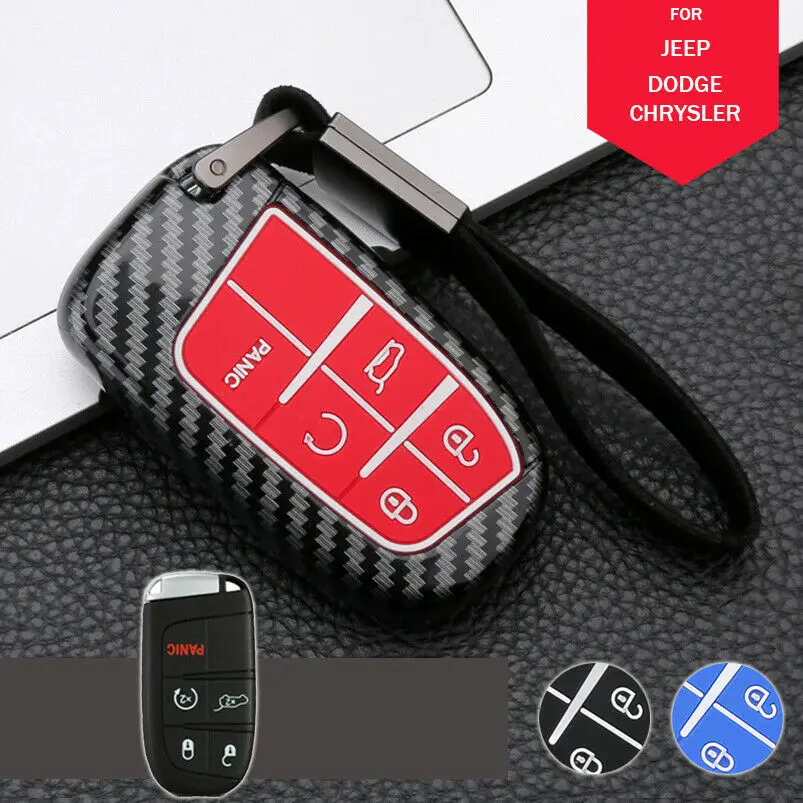 Red Carbon Fiber Remote Key Fob Shell Case For Jeep Dodge Charger Chrysler 200 
