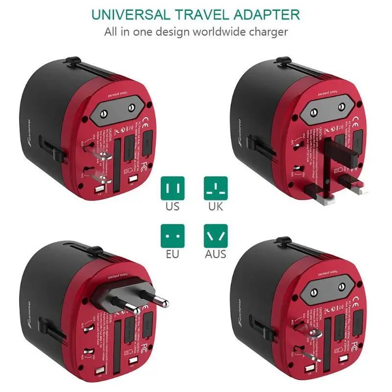Все в одном Универсальный адаптер питания зарядное устройство с 2.5A 2 USB US AU EU UK Y5GA