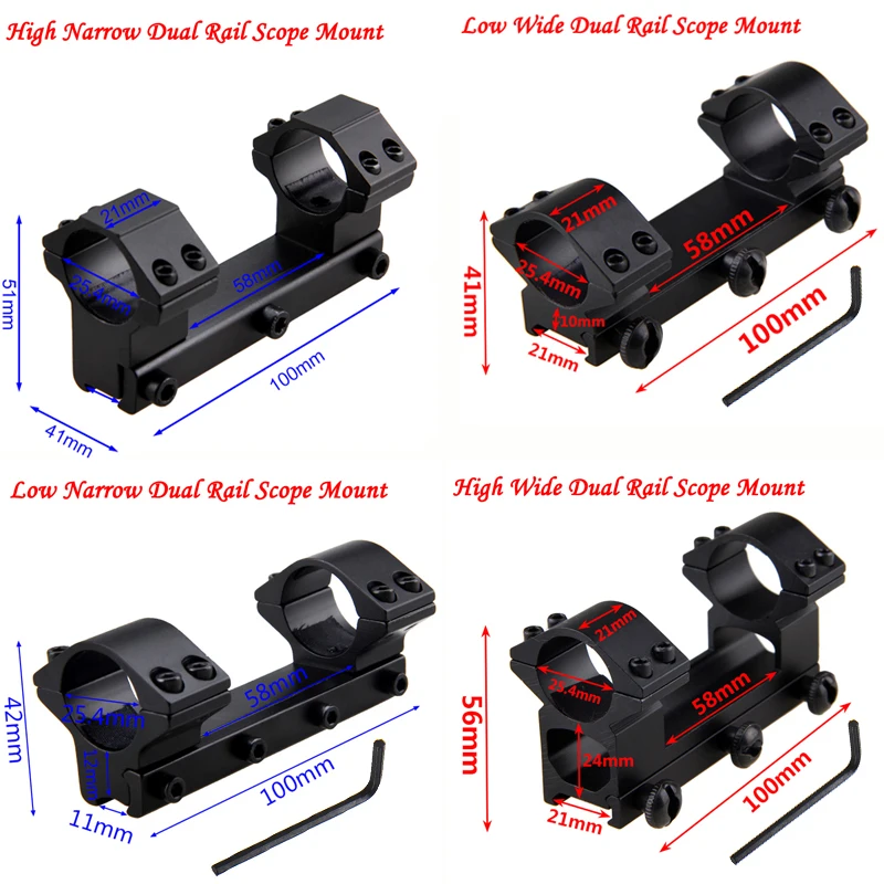 Dual Rail High Low Wide Narrow Ring Tactical Scope Dovetail Mount Rifle Optical Sight Bracket Scope Mount Adapter+With Hex Wren|Scope Mounts & Accessories| - AliExpress