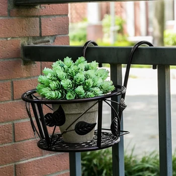 

Hanging Railing Planter Flower Pot Holder Plant Stand for Indoor Outdoor Balcony Patio Use Plant Holder Basket Pot Stand