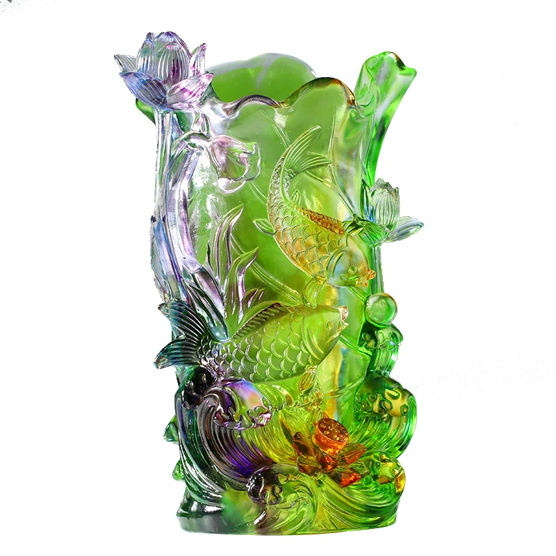 Luxury 3D Glass Vase Vivid Fish Lotus Flower Table Living Room Decor Home Garden Crystal Crafts Signify Fortune Richer Surplus 4