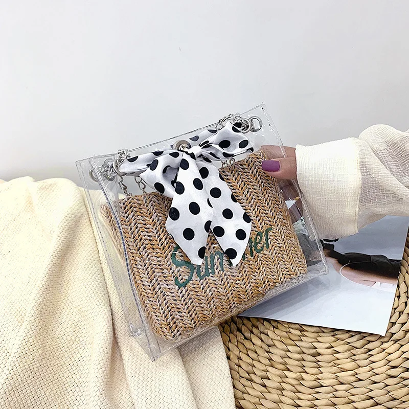 

Transparent Bag Women's 2019 Korean-style New Style Straw Different Size Bags Korean-style Versitile Fashion Shoulder WOMEN'S Ba