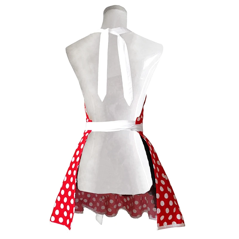 NEW-Lovely Sweetheart Red Retro Kitchen Aprons Woman Girl Cotton Polka Dot Cooking Salon Vintage Apron Dress Christmas
