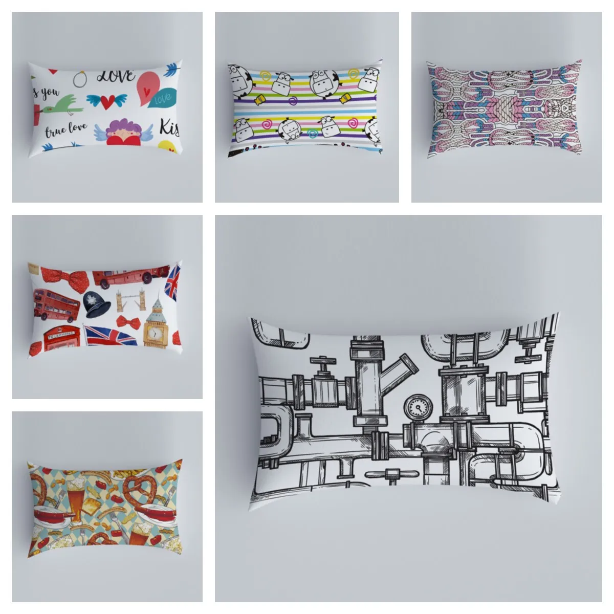Plant pattern cushion cover color painting pillow living room sofa home decoration can be customized | Дом и сад