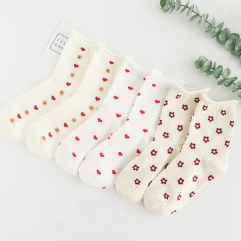 

Sweet Woman Sock Ladies Thin Socks Flowers Heart for Women Colorful Style Long Sox Female Cotton Trendy Spring Summer Skarpetki