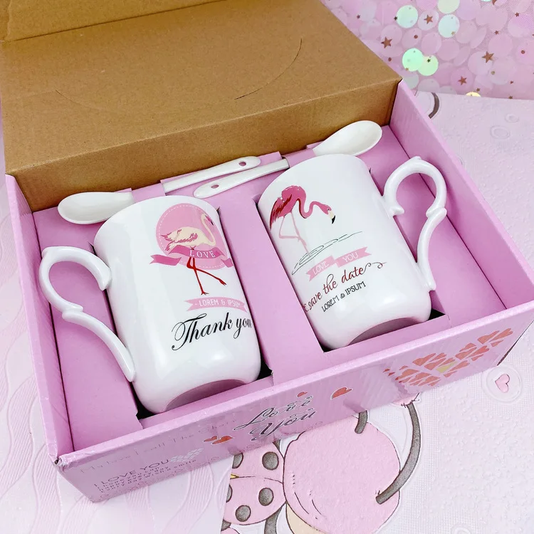 Pink Flamingo Ceramic Cup Gift Box Opening Promotional Mug Student Drinking Small | Дом и сад
