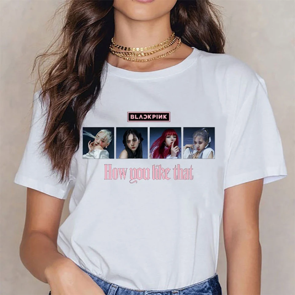 

2020 T-Shirts BLACKPINK New Album How You Like That Printed T-shirt Fashion Casual Short Sleeve Shirt Tops Tees Camiseta Mujer