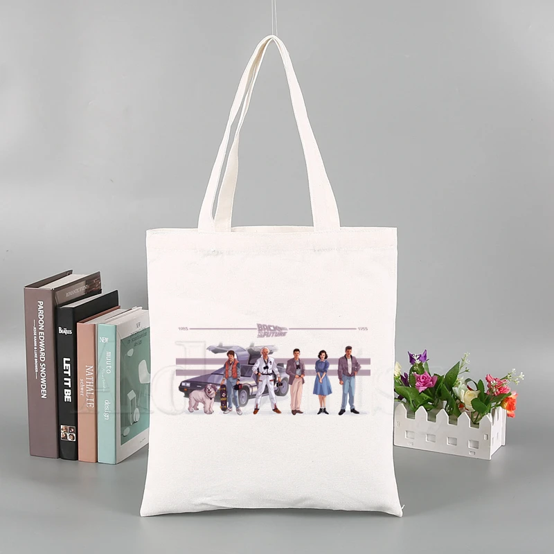 

Back To The Furure Ladies Handbags Cloth Canvas Tote Bag Shopping Travel Women Eco Reusable Shoulder Shopper Bags Bolsas De Tela