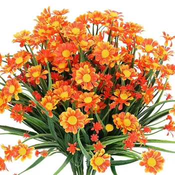 

8 Pcs Artificial Daisies Flowers Fake Foliage Faux Plants Shrubs Bushes for Window Box Hanging Planter Farmhouse Decor