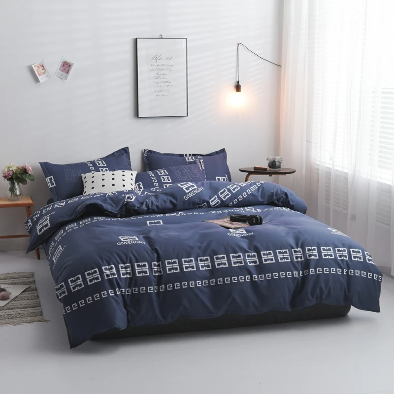 

ANNAs Good Stuff Blue Pure Color Men Style Bedding Set Polyester Cheap QuiltCover Bedsheet 4pcs Home Textile Super King BedCover