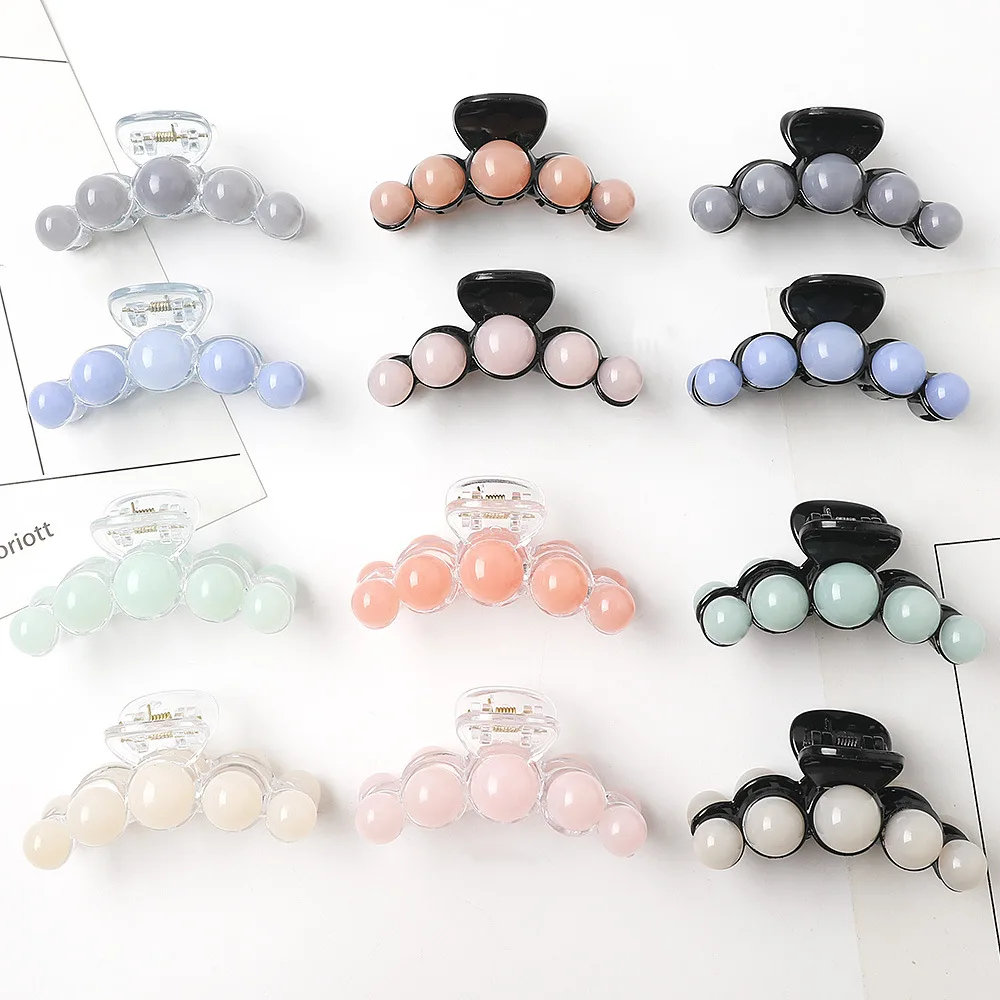 New fashionCandy color pearl Resin Acrylic  Hair Clip Crab Hair Claws For Women Girl Simple Hair Accessories Headdress