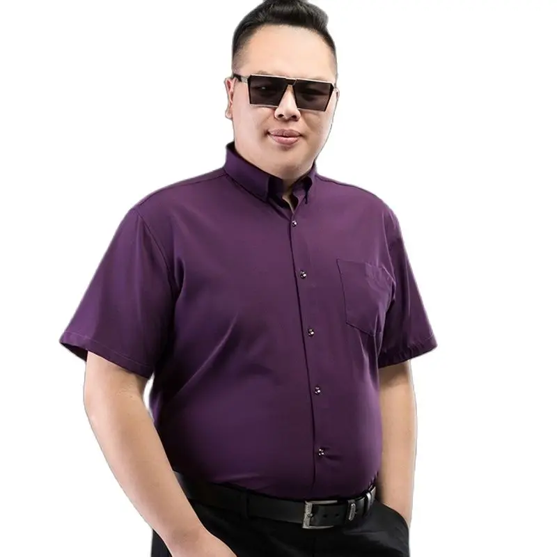 Летние мужские размера плюс короткая рубашка с рукавами официальные 8XL 9XL 10XL 12XL 14XL рубашка с длинным рукавом из хлопка красного цвета, бордовый, синий, для работы, бизнеса, 58-60 62 64