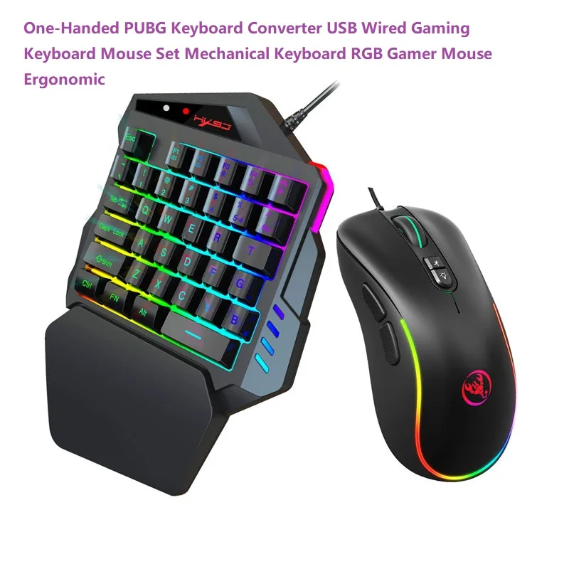 

One-Handed PUBG Keyboard Converter USB Wired Gaming Keyboard Mouse Set Mechanical Keyboard RGB Gamer Mouse Ergonomic