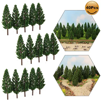 S7828 Model Pine Trees Green 40pcs 1:87 For TT HO Scale Railway Layout 7cm