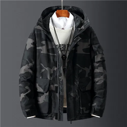 CAMOUFLAGE Новинка, модный мужской пуховик, уличный стиль, хип-хоп, зимнее пальто, мужские камуфляжные ветровки, куртки с капюшоном для молодых людей - Цвет: CAMOUFLAGE