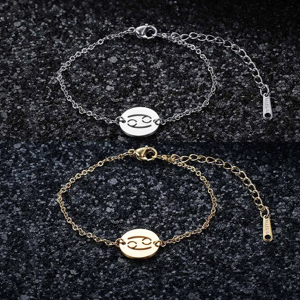 12 Constellation Zodiac Charm Bracelet for Women Female Stainless Steel High Polish Charms Bracelets