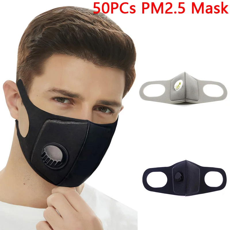 

50PCs Sponge Dust Masks Respirator Mask Anti Virus With Breath Valve Anti-Dust PM2.5 Anti Pollution Face Mouth Mask Breathable