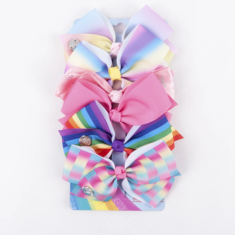 6 Pcs/Set Rainbow Printed Knot Ribbon Bow Hair Chip For Kids Girls Brithday Gift Hair Accessories Wholesale