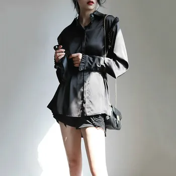 

loose Ruffle Women Bandage Blouse Fashion New 2020 Spring Single Breast Black Full Sleeve Minority Casual Loose Shirt DMY3422