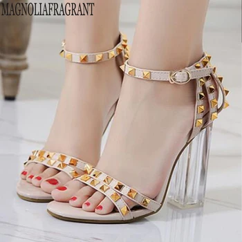 

new 2020 Crystal Party multicolor Rivet Sandals womens Sandals Summer Transparent Open Toe High Heeled Women's Sandals hy437