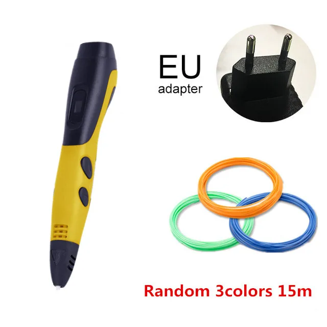 EU YELLOW 15M USB кабель 3D Ручка с 12 цветов 36 метров PLA нити печать Ручка Поддержка ABS и PLA Дети Diy ручка для рисования с ЖК-дисплеем - Цвет: EU YELLOW 15M