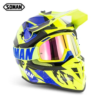 

Vintage casco capacete moto ECE Approved Soman SM633 Retro Flip up Motocross Helmets Full Face Motorcycle Helmet+SM15 Goggles