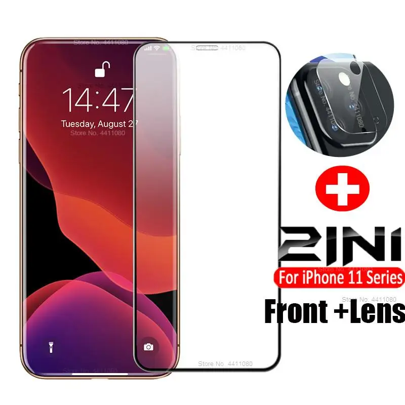 Закаленное стекло 2 в 1 для iPhone X XS 11 Pro Max 2019 защита экрана 7 8 6 6S Plus Защитная пленка