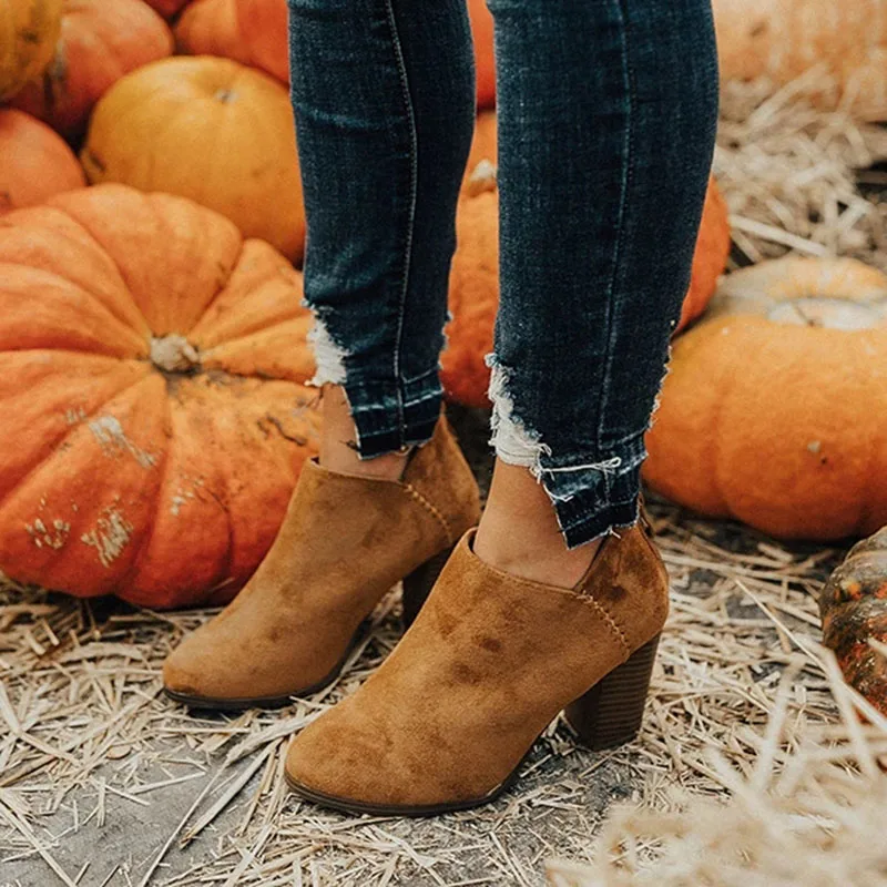 

2019 Spring Boots Women Shoes Retro High Heel Ankle Boots Female Block Mid Heels Casual Botas Mujer Booties Feminina Plus Size