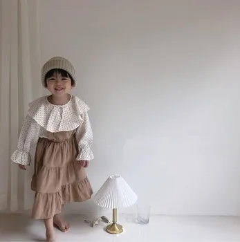 

Baby Girls Ruffle Cake Pleated Hanging Dress Children Holiday Party Summer Spring Cotton Linen Clothes Wholesale